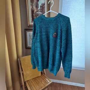 Vintage Teal & Black Cozy Knit Sweater Size Large